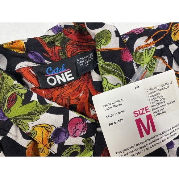 Vintage 80s Catch One Oversized Shirt Medium NOS New Old Stock Colorful Print - Picture 2 of 5